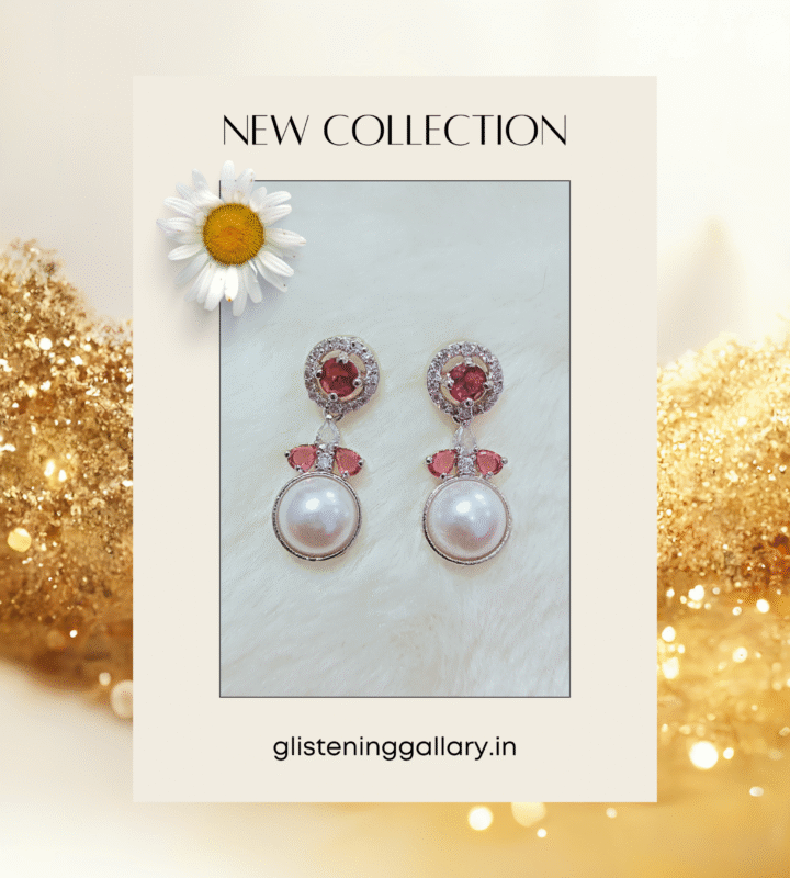 Elegant Pearl & Pink Crystal Stud Earrings