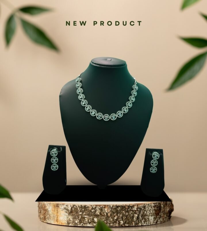 Elegant Floral Design Silver Necklace & Earring Set – New Arrival