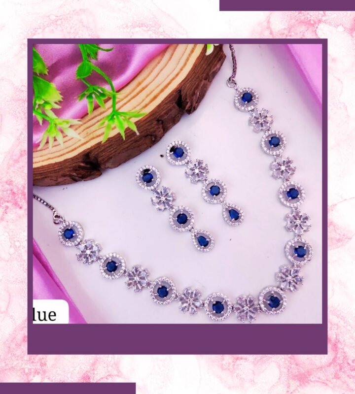 Elegant Floral Diamond Necklace & Earring Set