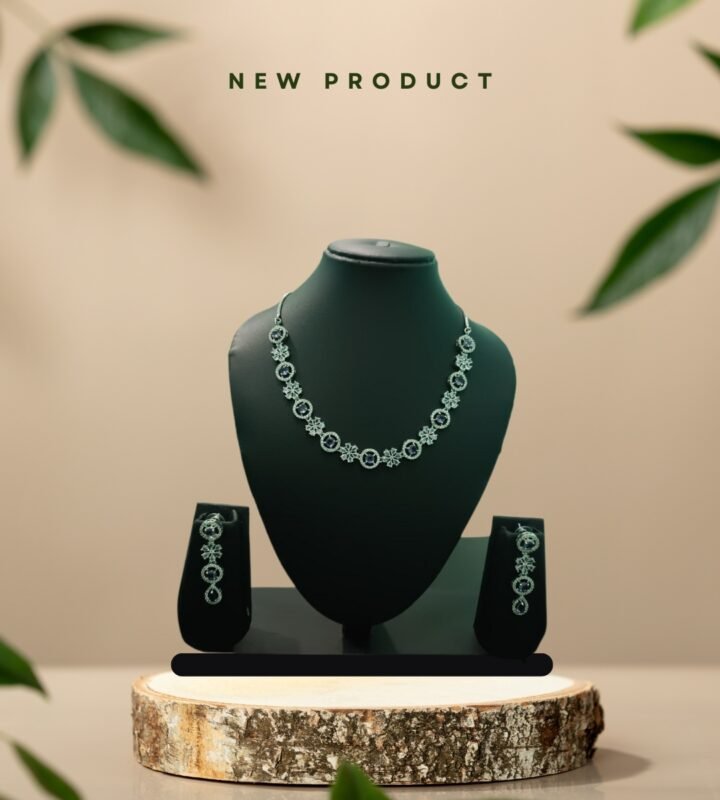 Elegant Floral Blue Stone Necklace & Earring Set – New Arrival