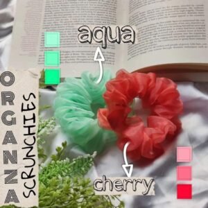 Organza Hair Scrunchies – Aqua & Cherry Color Set