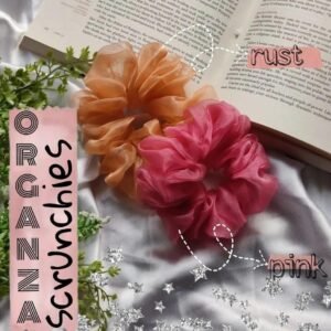 Organza Hair Scrunchies – Rust & Pink Set