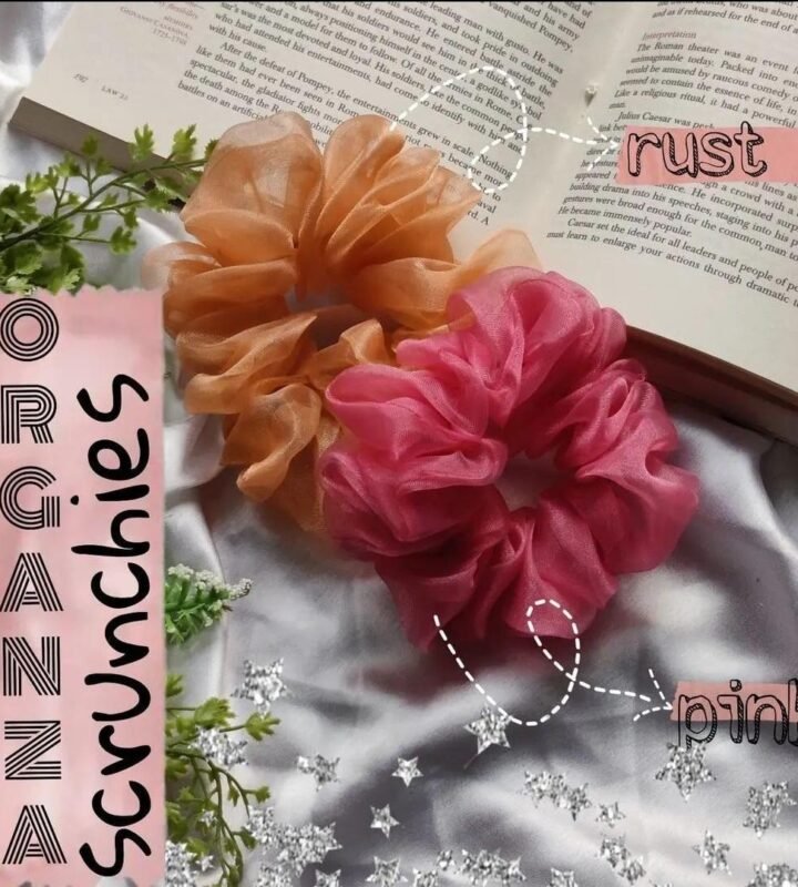 Organza Hair Scrunchies – Rust & Pink Set
