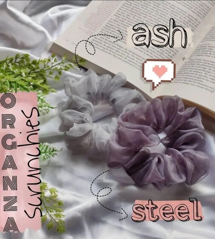 Organza Hair Scrunchies – Ash & Steel Grey Set