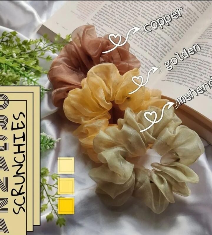 Organza Hair Scrunchies – Copper, Golden & Mehendi Shades