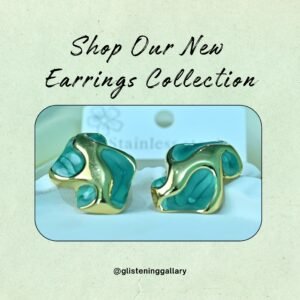 Teal & Gold Abstract Earrings – New Collection