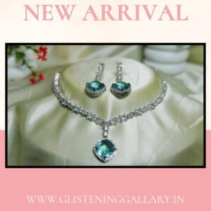 Aqua Blue Diamond-Style Pendant Necklace Set (New Arrival)