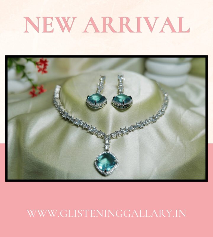 Aqua Blue Diamond-Style Pendant Necklace Set (New Arrival)