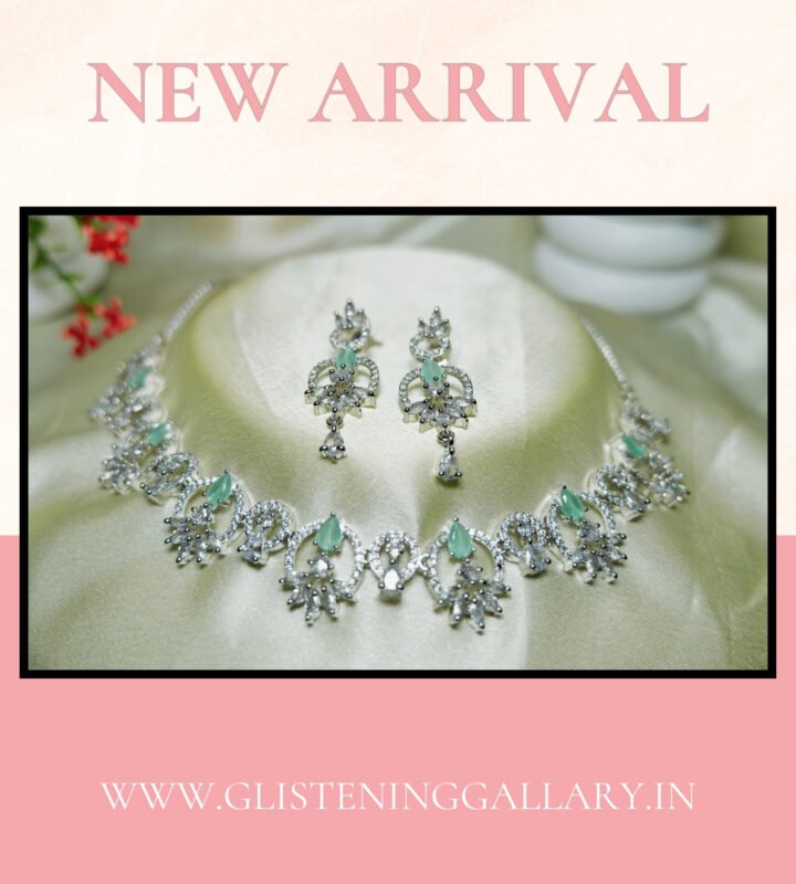Mint Elegance Diamond-Style Necklace Set (New Arrival)