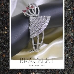 Elegant American Diamond Fan Design Bracelet – Silver Finish