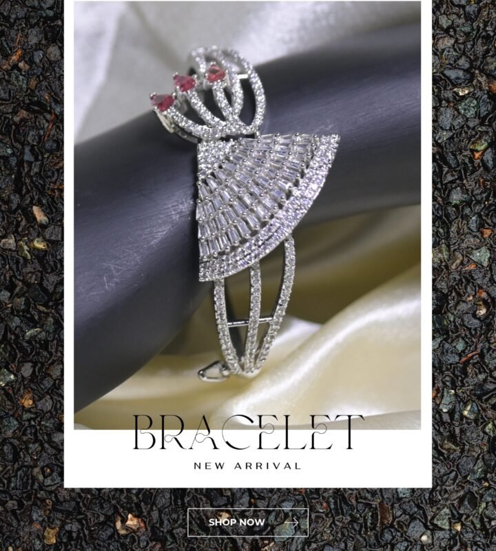 Elegant American Diamond Fan Design Bracelet – Silver Finish