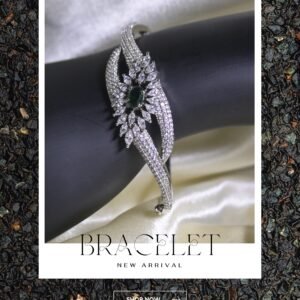 Luxury American Diamond Bracelet with Emerald Green Center Stone – Silver Finish