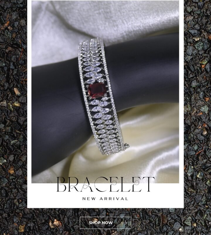 Classic American Diamond Bracelet with Ruby Red Center Stone – Silver Finish