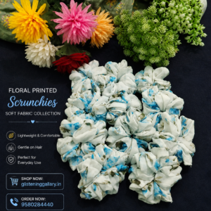 Floral Printed Scrunchies – Blue Blossom Collection