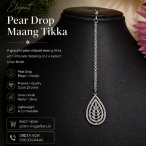 Pear Drop Maang Tikka – Silver Elegance