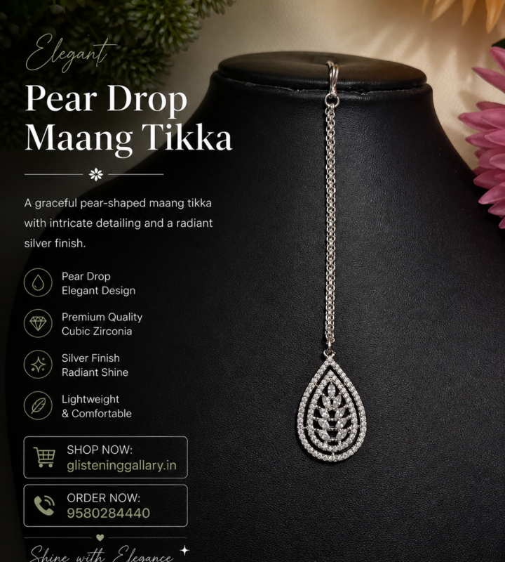 Pear Drop Maang Tikka – Silver Elegance