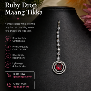 Ruby Drop Maang Tikka – Silver Finish