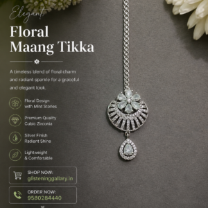 Floral Silver Maang Tikka – Classic Drop Design