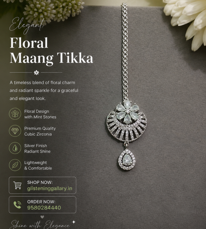 Floral Silver Maang Tikka – Classic Drop Design