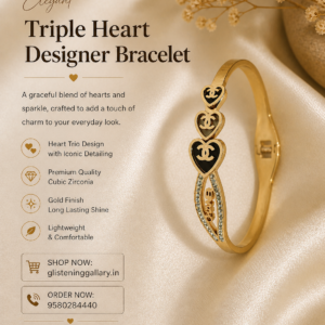 Triple Heart Designer Bracelet – Gold Finish