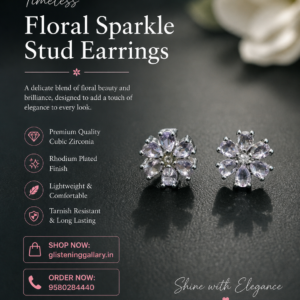 Crystal Floral Stud Earrings – Silver Finish