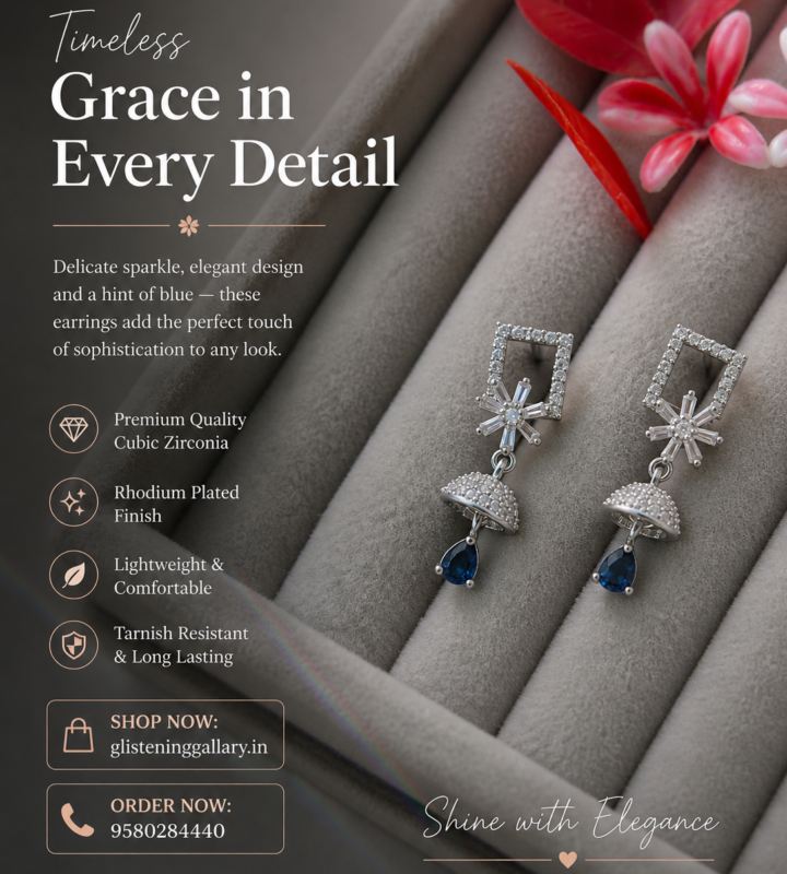 Royal Blue Drop Earrings – Silver Finish