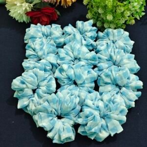 Sky Blue Printed Scrunchies – Soft Fabric Collection