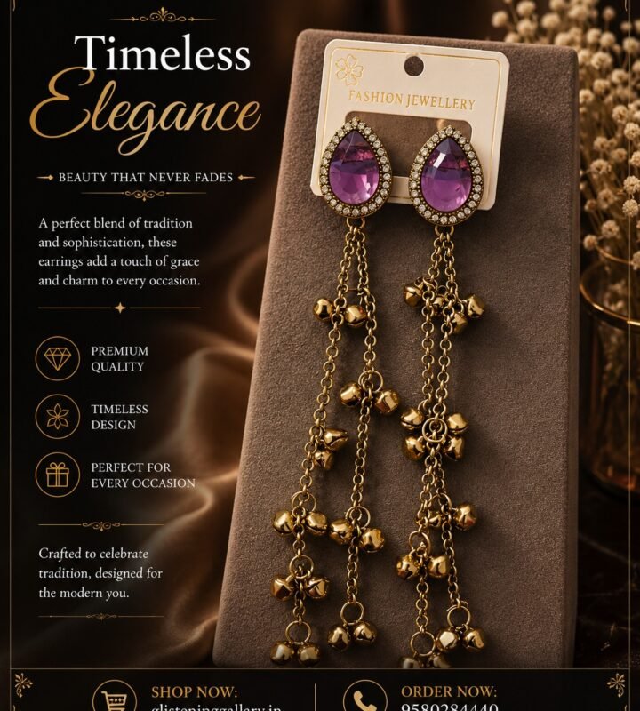 Purple Crystal Ghungroo Earrings