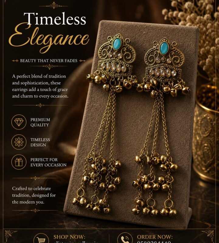 Royal Turquoise Ghungroo Chandbali Earrings