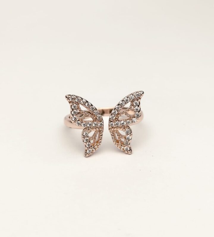 Butterfly Adjustable Ring – Rose Gold Crystal Design